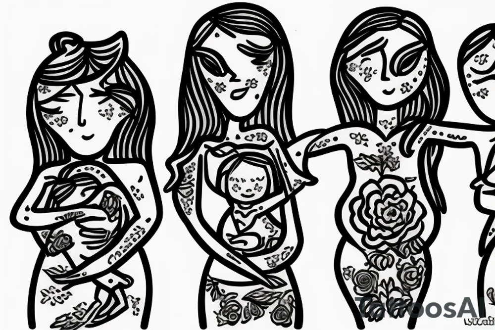 Mother and two children. Flowers tattoo idea