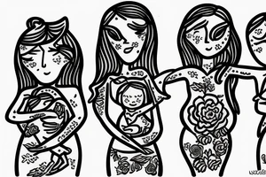 Mother and two children. Flowers tattoo idea