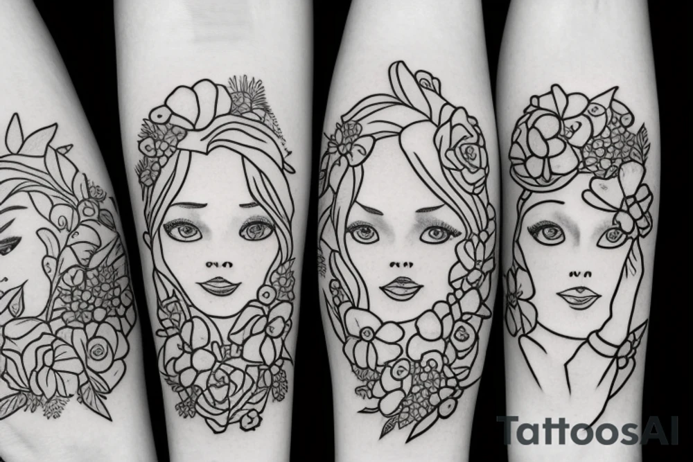 Mother and two children. Flowers tattoo idea