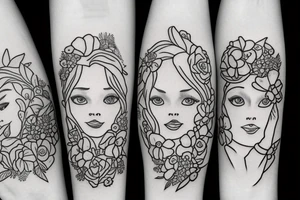 Mother and two children. Flowers tattoo idea