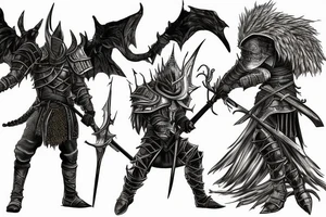 Dark Souls 2 Boss called Nameless King standing in fight pose with his weapon. He is surrounded by gold lightnings tattoo idea