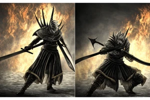 Dark Souls 3 Boss called Nameless King standing in fight pose with his weapon. He is surrounded by gold lightnings tattoo idea