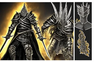 Dark Souls 3 Boss called Nameless King standing in fight pose with his weapon. He is surrounded by gold lightnings tattoo idea