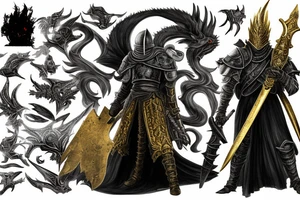 Dark Souls 3 Boss called Nameless King standing in fight pose with his weapon. He is surrounded by gold lightnings tattoo idea