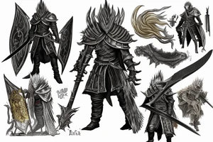 Dark Souls 3 Boss called Nameless King standing in fight pose with his weapon. He is surrounded by gold lightnings tattoo idea