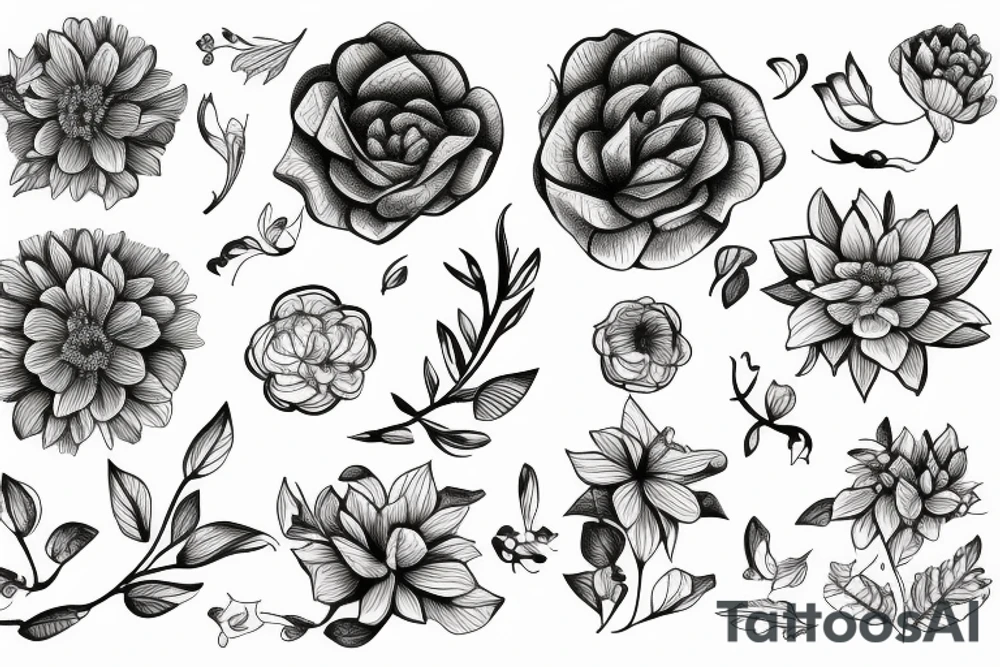 Flower, sky, tree tattoo idea