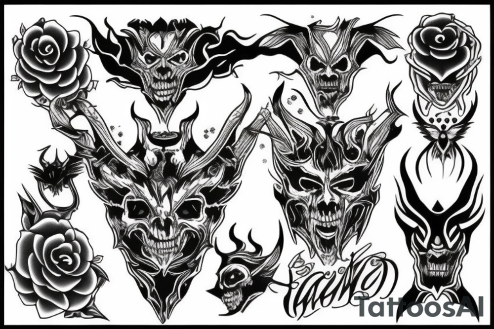 Black demon tattoo idea