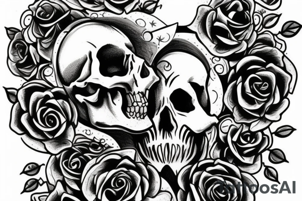 skull with flowers, hourglass tattoo idea