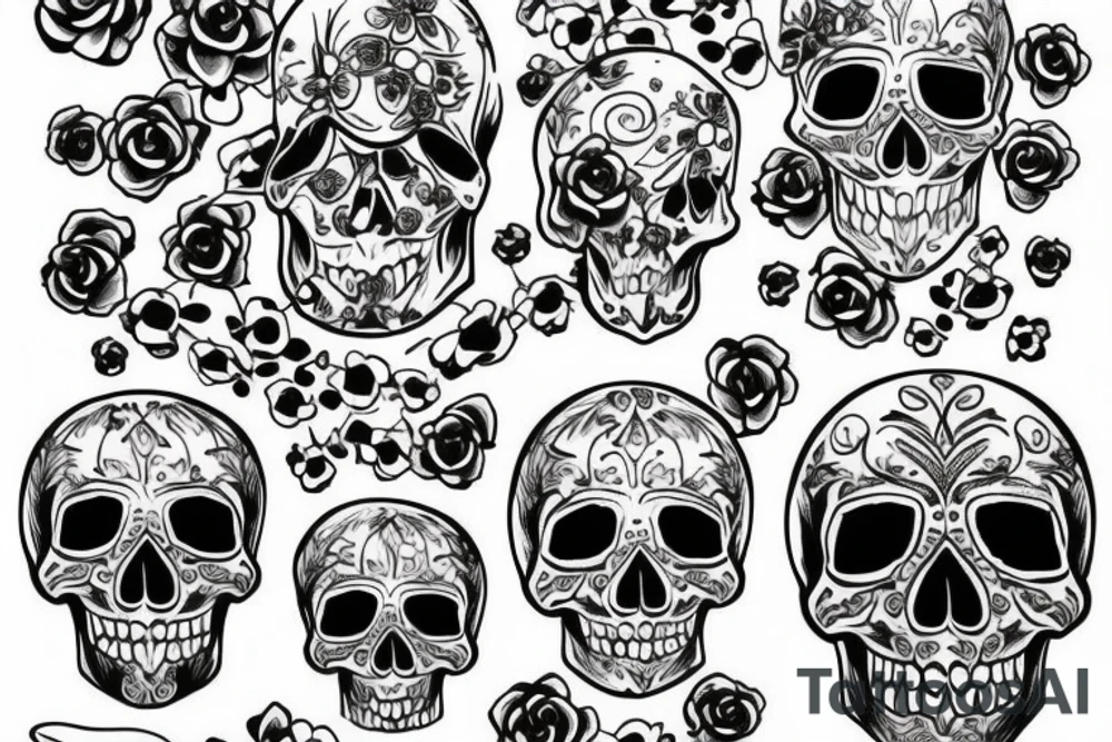 skull with flowers, hourglass tattoo idea