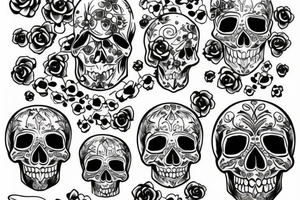 skull with flowers, hourglass tattoo idea
