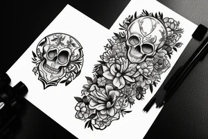 skull with flowers, hourglass tattoo idea