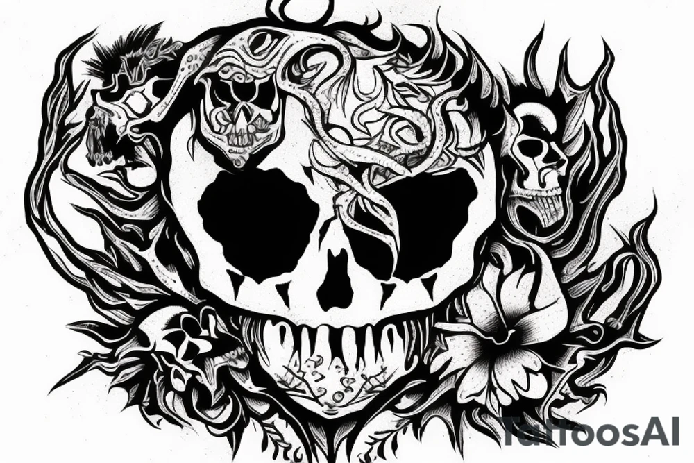 skull with a demon tattoo idea