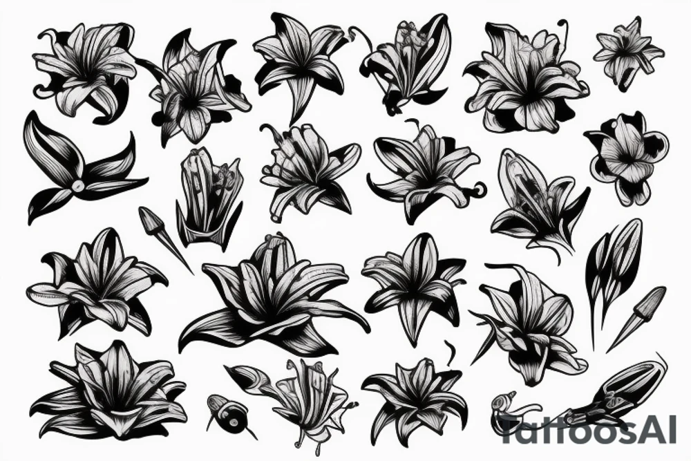Red lily spider with gun tattoo idea