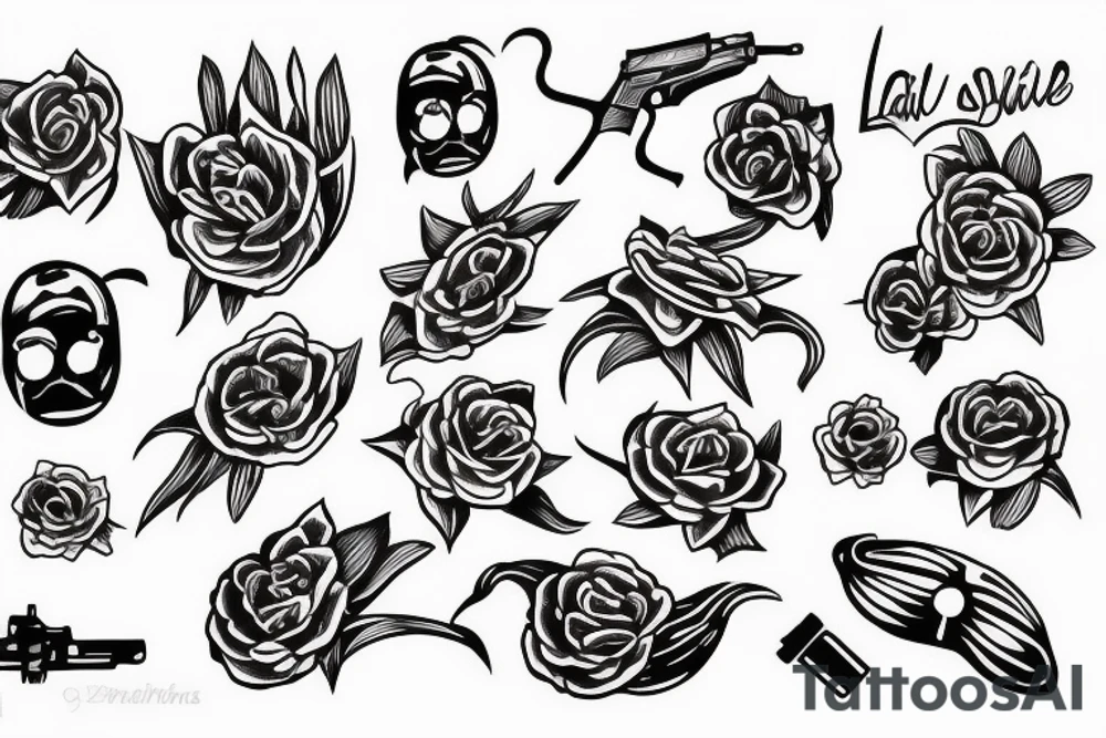Red lily spider with gun tattoo idea
