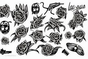 Red lily spider with gun tattoo idea