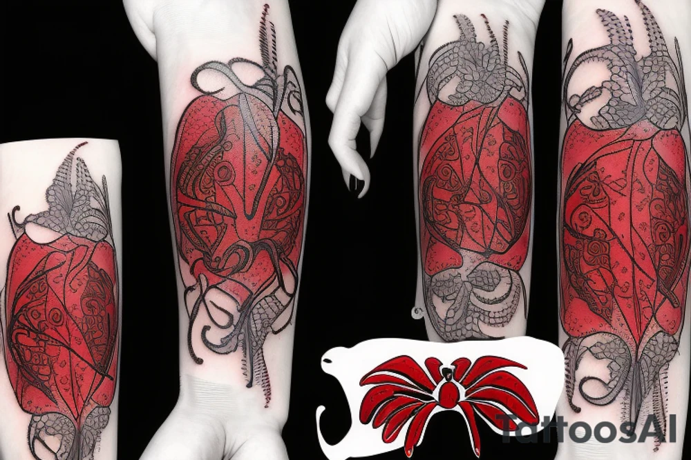 Red lily spider with pistol tattoo idea