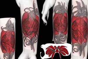 Red lily spider with pistol tattoo idea