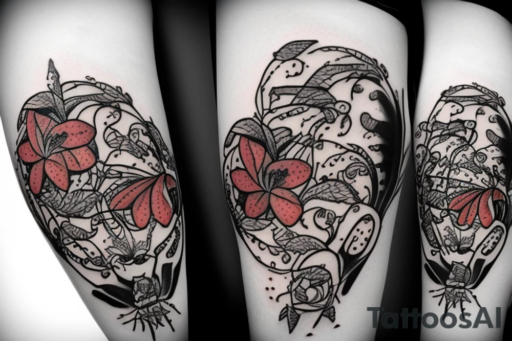 Red lily spider with pistol tattoo idea