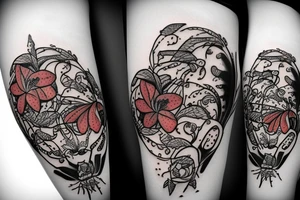 Red lily spider with pistol tattoo idea