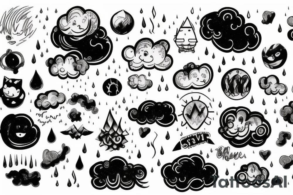 Overthinging, cloud, rain, sad tattoo idea