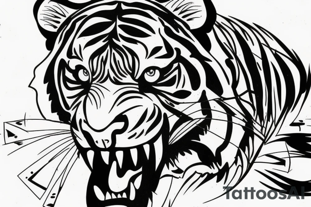 Agressive tiger tattoo idea