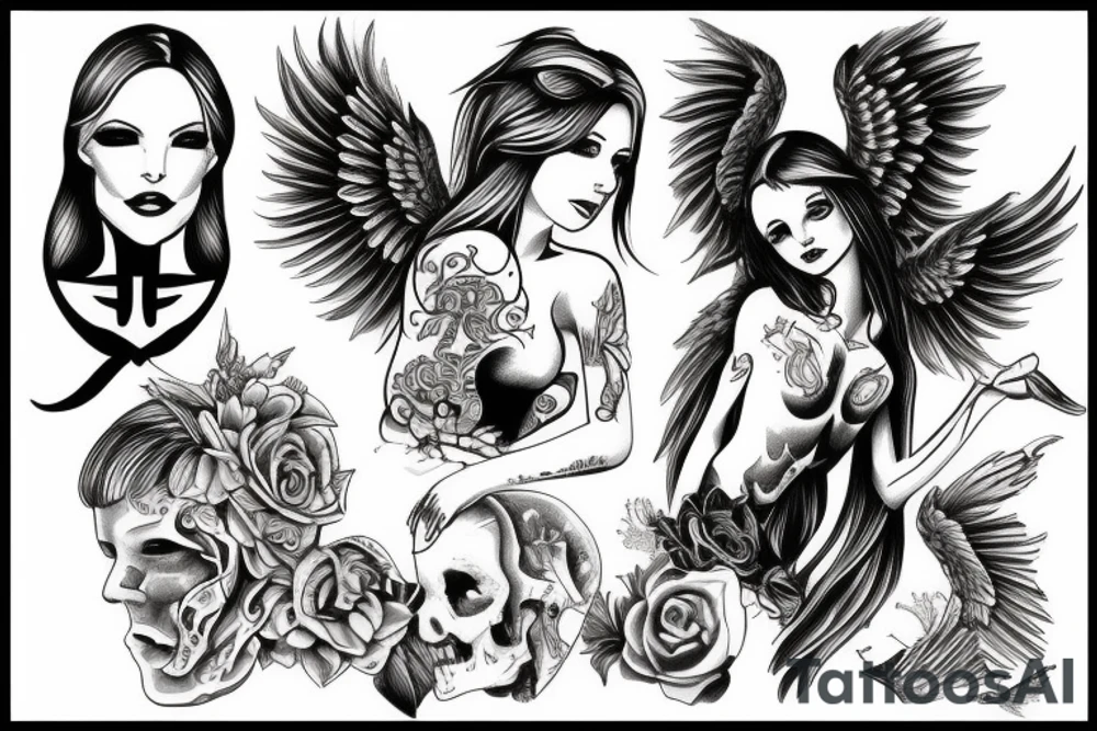 Angel and fallen angel tattoo idea
