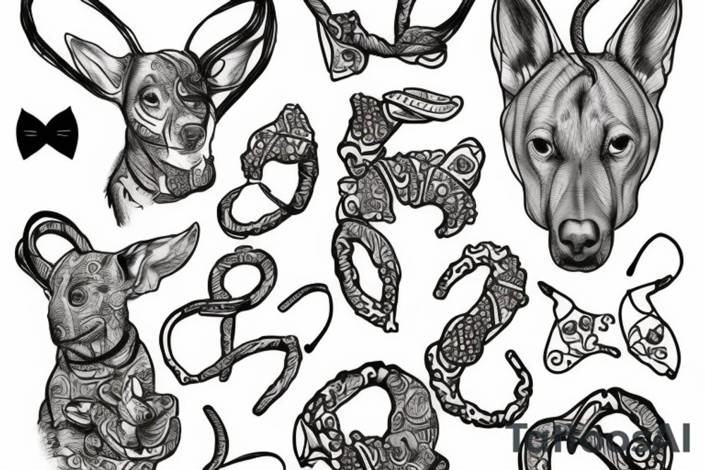 Pretzel with ears of Stafford Bullterier tattoo idea
