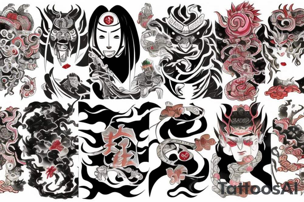Samuraj, tygrys, smok, kwiaty, woda, cienie. tattoo idea