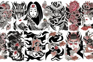 Samuraj, tygrys, smok, kwiaty, woda, cienie. tattoo idea