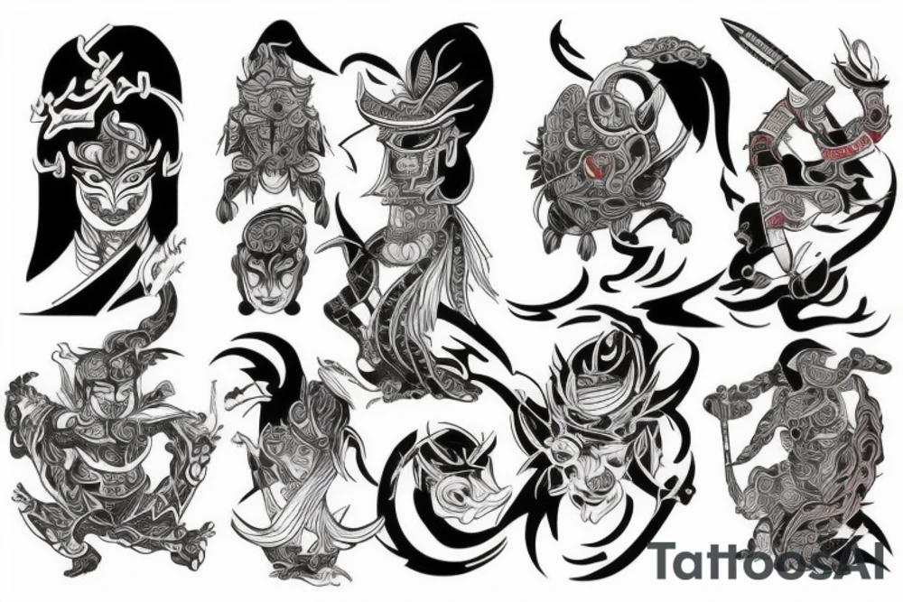 Samuraj, tygrys, smok, kwiaty, woda
. tattoo idea