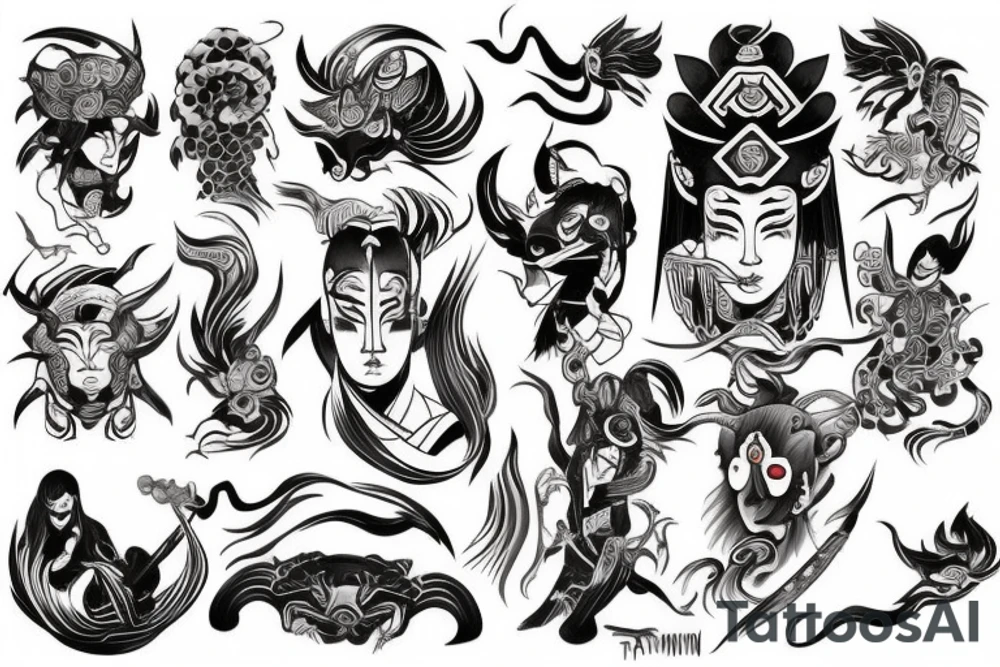 Samuraj, tygrys, smok, kwiaty, woda
. tattoo idea