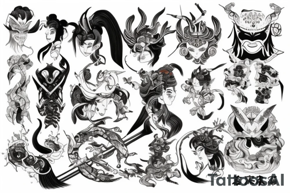Samuraj, tygrys, smok, kwiaty, woda
. tattoo idea