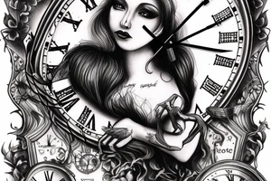 Female angel holding old clock death is coming tattoo idea