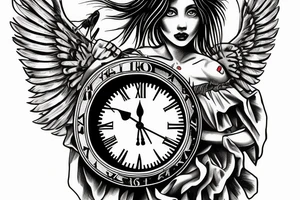 Female angel holding old clock death is coming tattoo idea