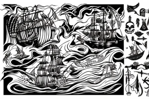 Dark Pirate ship in a storm with sirens singing from Greek mythology the Odyssey tattoo idea