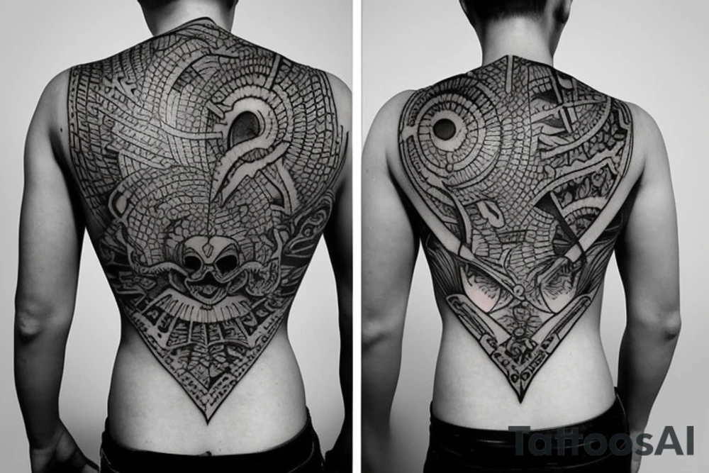man with knifes in his back tattoo idea