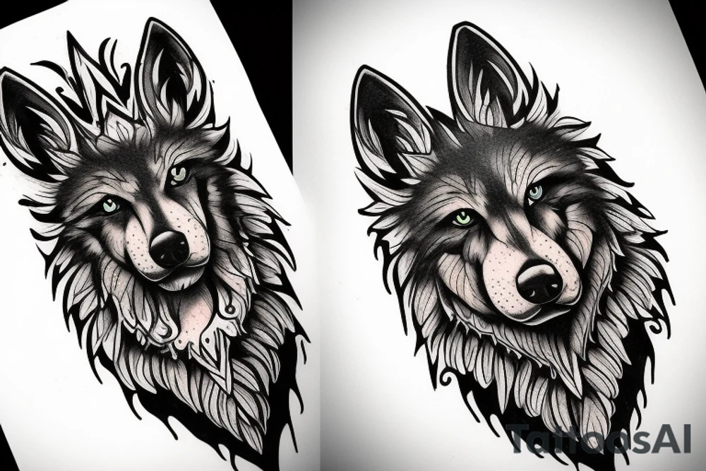 Strong wolf cut drugss tattoo idea