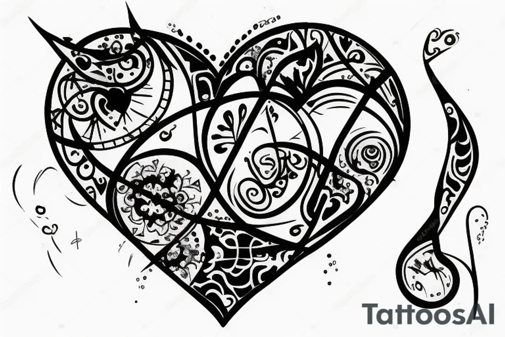 hourglass combine with heart tattoo idea