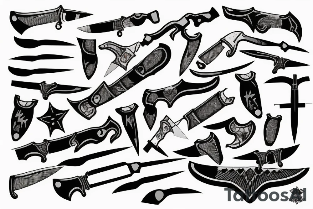 man stabed by knifes in his back tattoo idea