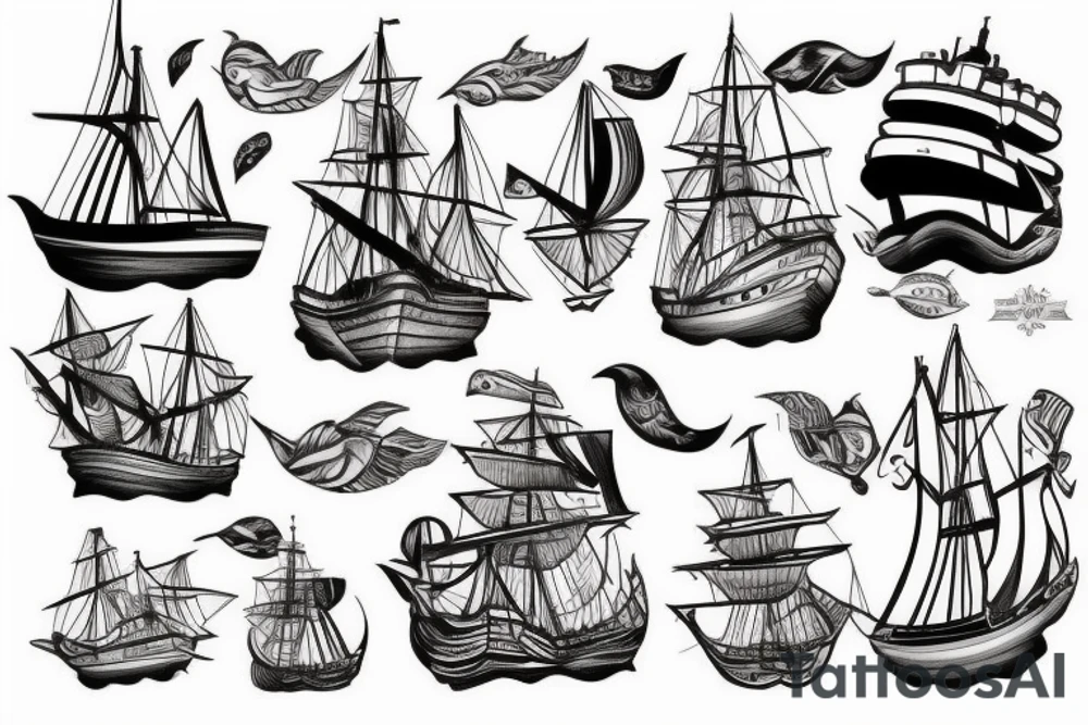 Sea and ship tattoo idea