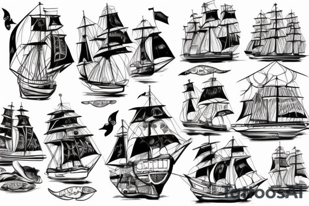 Sea and ship tattoo idea