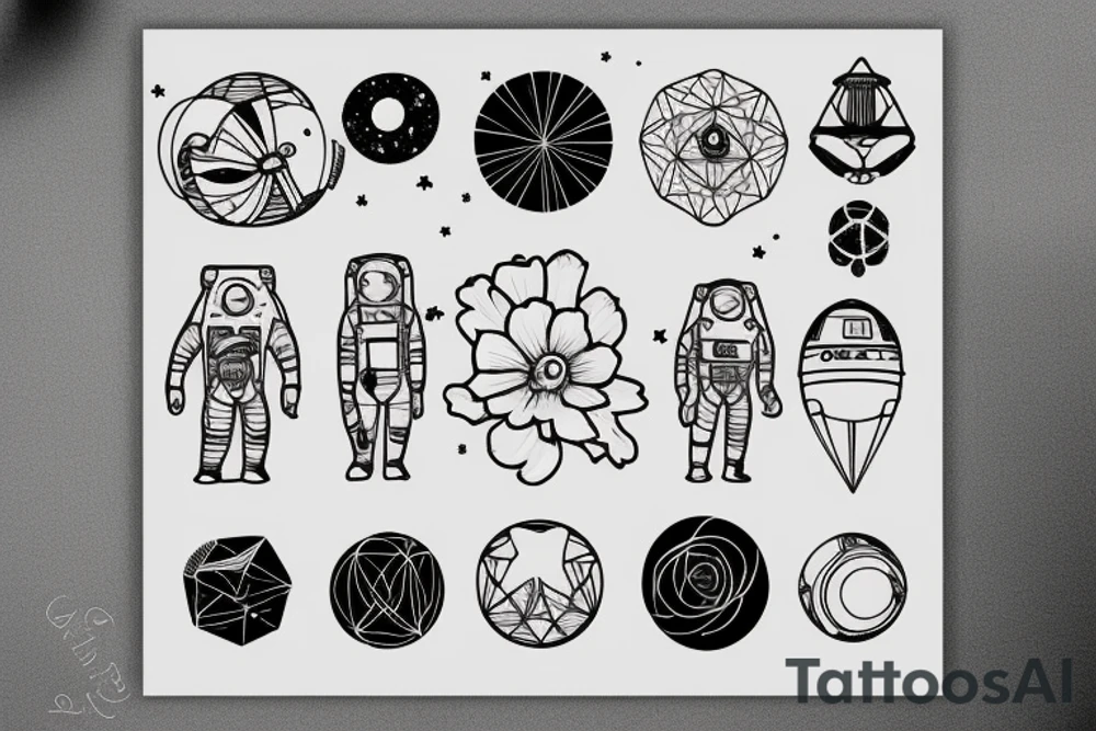 simple, cosmos, astronauts tattoo idea