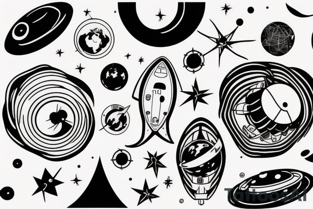 simple, cosmos, astronauts tattoo idea
