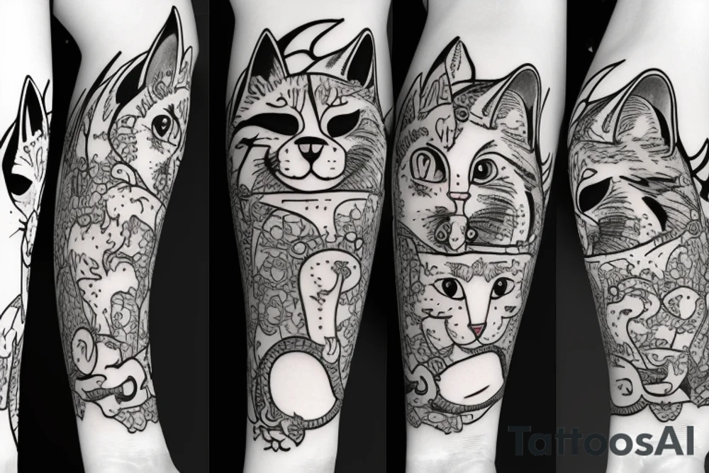 Cat and dog tattoo idea
