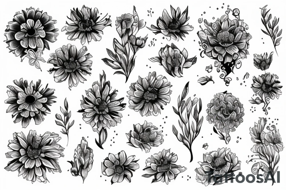 Tatuaż w stylu loveself z kwiatem Marigold tattoo idea