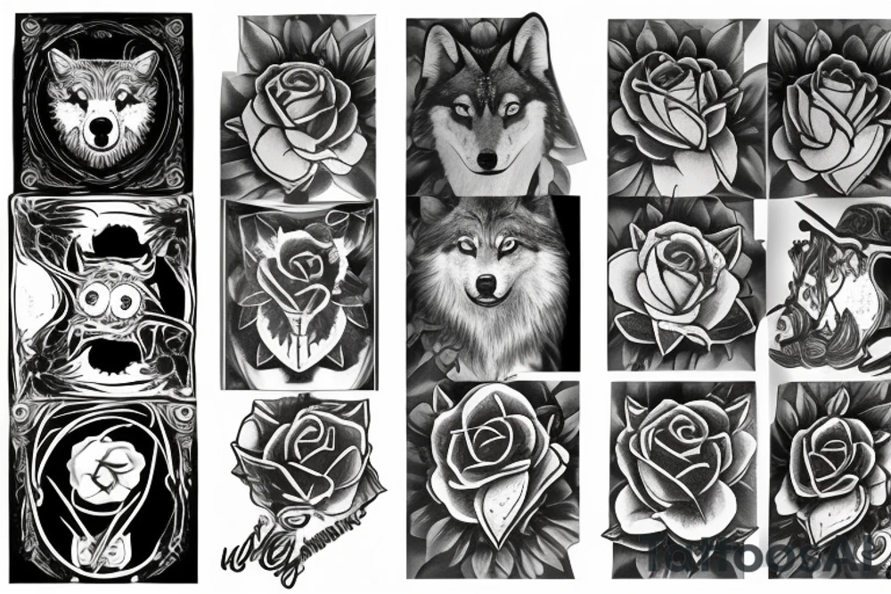 Wolf rose tattoo idea