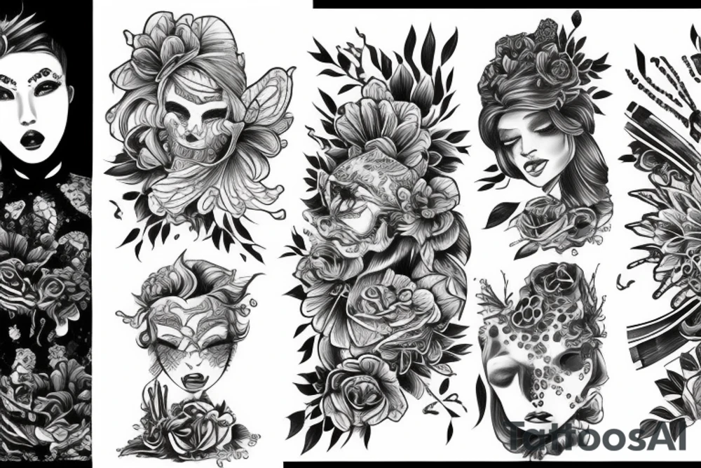 Lew kwiaty morze tattoo idea