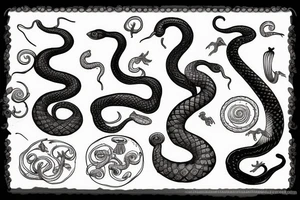 Black snake with mushrooms tattoo idea