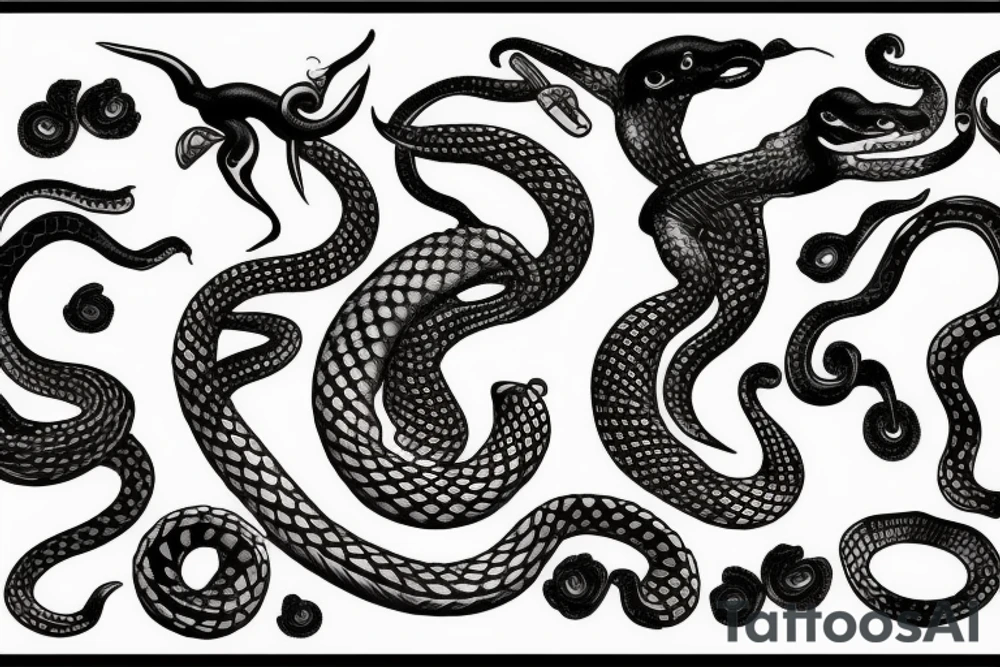 Black snake with mushrooms tattoo idea