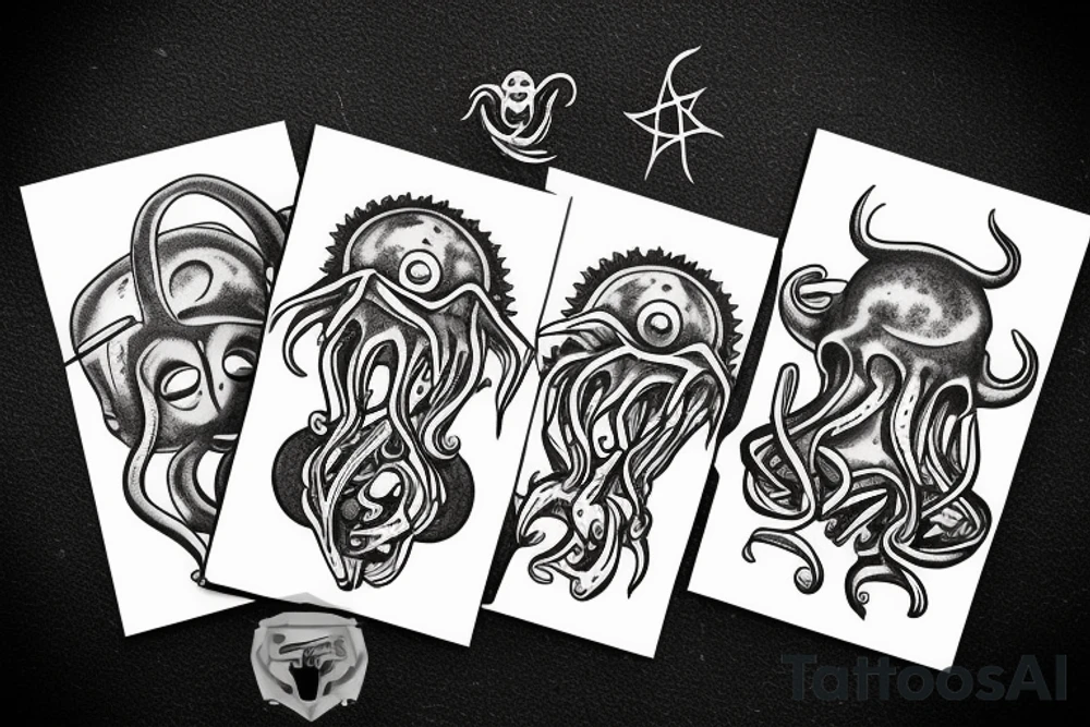 UFO kidnapped a human from Cthulhu tattoo idea